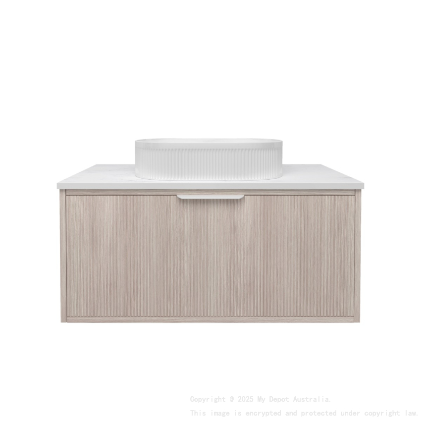 890x455x400mm Kliff Fluted Wood Grain Vanity Coastal Oak Soft Closing Drawer Pull Out With Handle