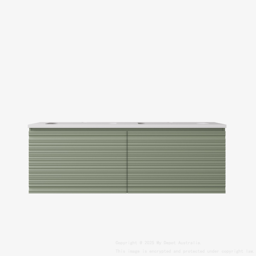 1190x455x400mm Olive Green Sedona Modern Fluted Wall Hung PVC Cabinet
