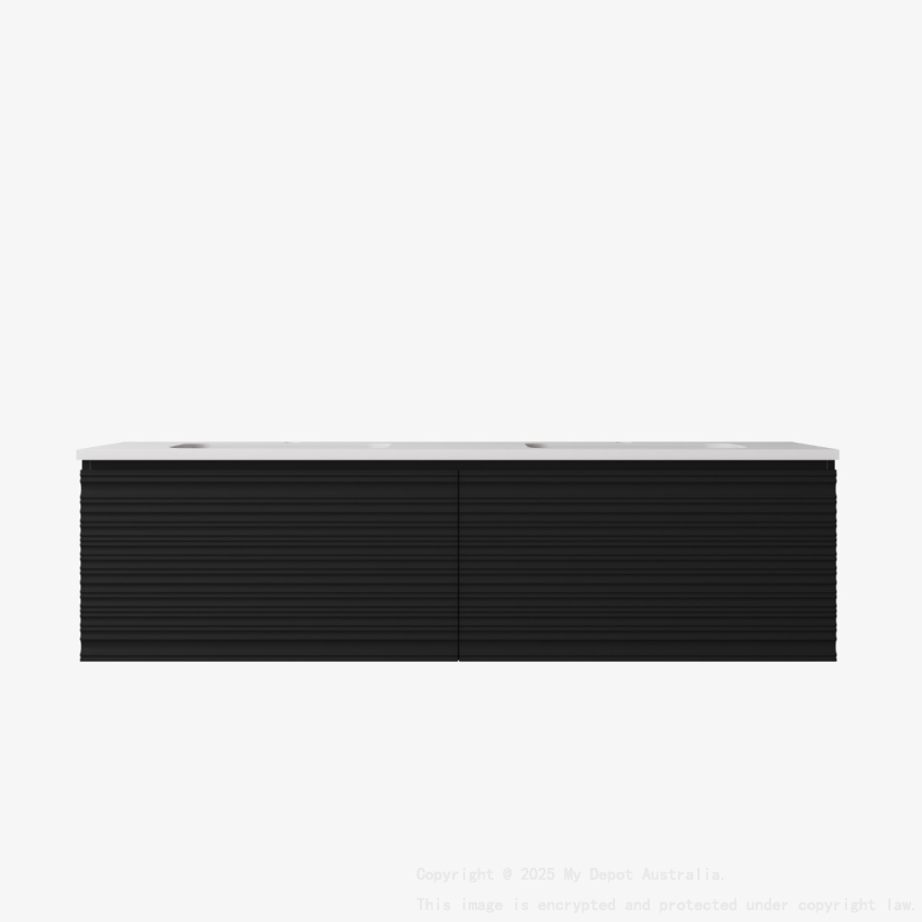 1490x455x400mm Matte Black Sedona Modern Fluted Wall Hung PVC Cabinet