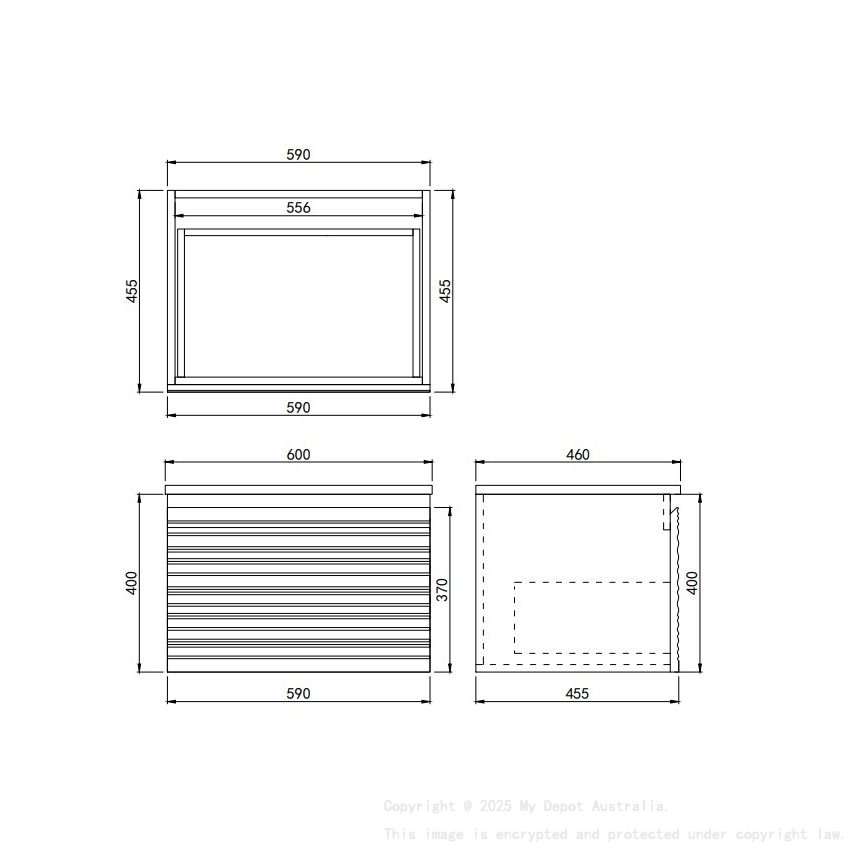 590x455x400mm Olive Green Sedona Modern Fluted Wall Hung PVC Cabinet