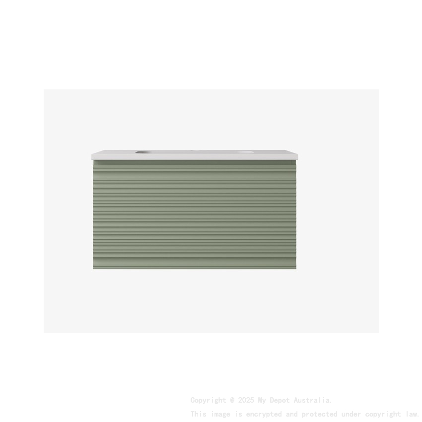 740x455x400mm Olive Green Sedona Modern Fluted Wall Hung PVC Cabinet Left Hand Drawers