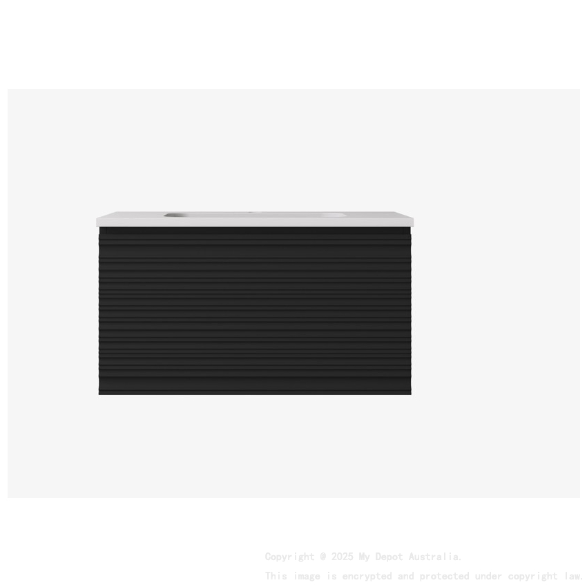 740x455x400mm Matte Black Sedona Modern Fluted Wall Hung PVC Cabinet Right Hand Drawers