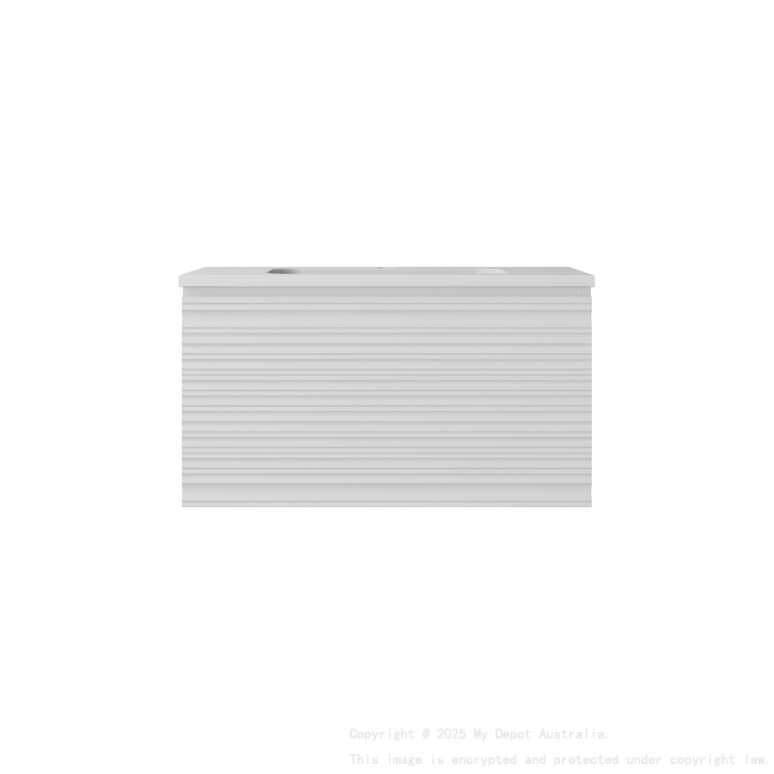 740x455x400mm Matte White Sedona Modern Fluted Wall Hung PVC Cabinet Left Hand Drawers