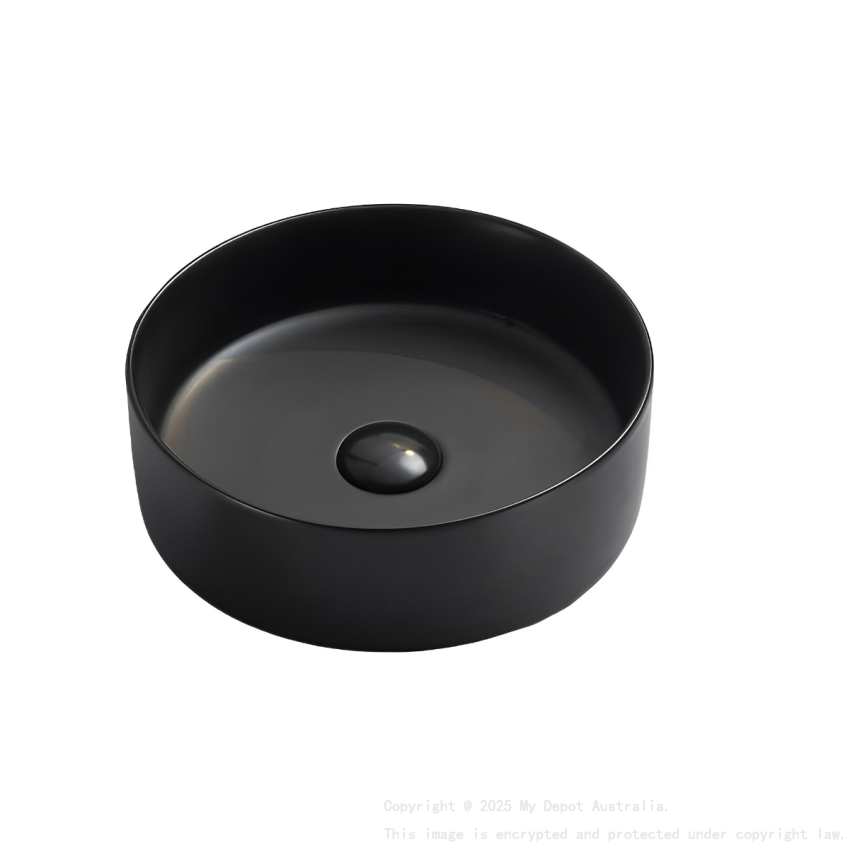 395*395*115mm Matte Black Olley Fine Ceramic Above Counter Basin No Overflow 32mm Waste