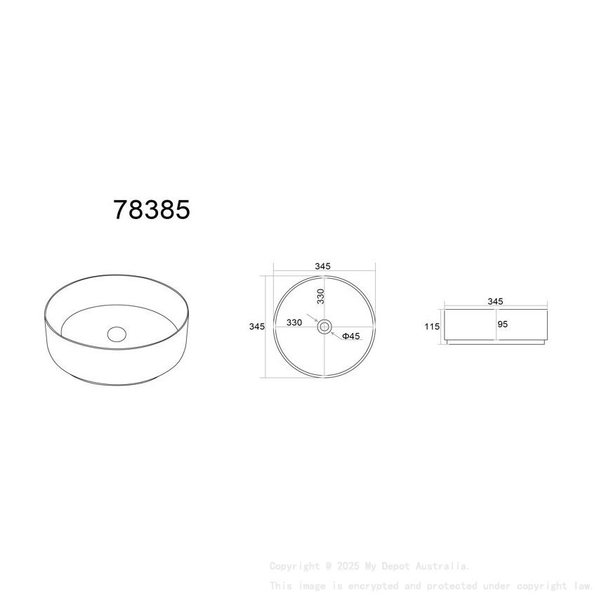 345*345*115m Gloss White With Clay Line Art Pattern Ollia Fine Ceramic Above Counter Basin No Overflow 32mm Waste
