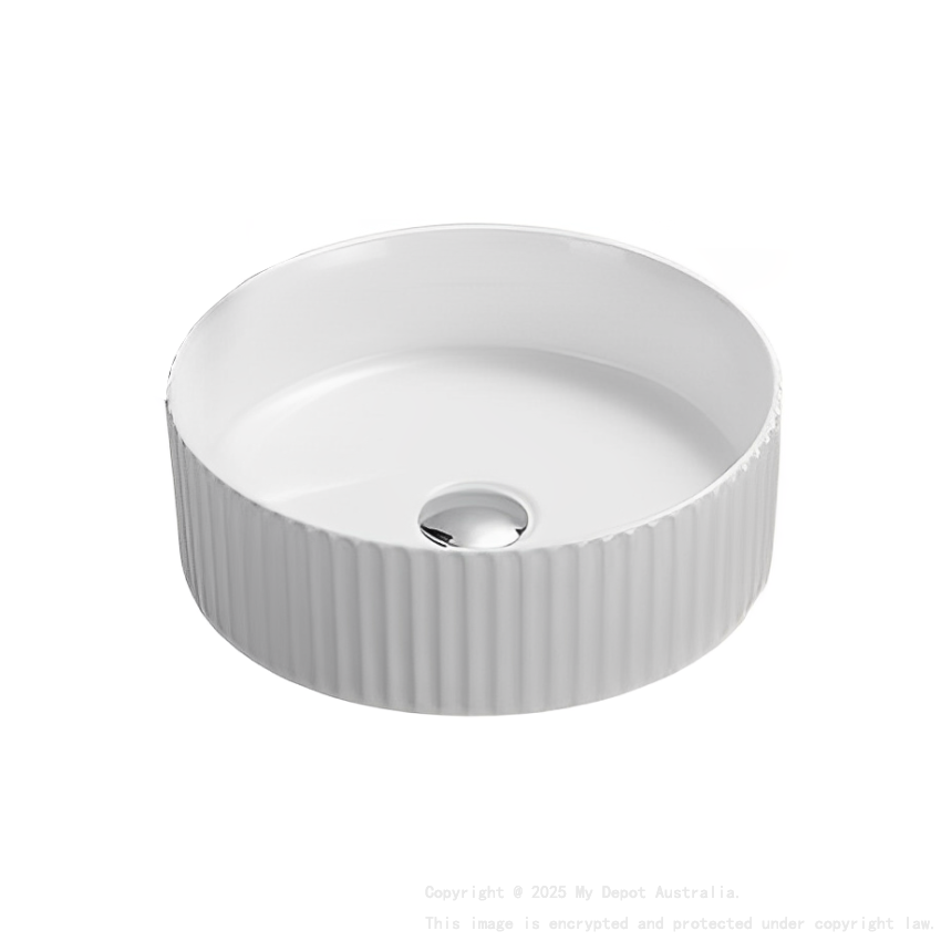 360*360*115 Gloss White Olley Fine Ceramic Fluted Art Basin No Overflow 32mm Waste