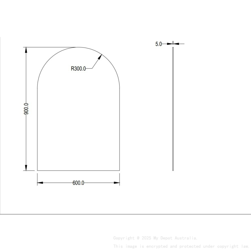 600X900X5mm Arco Plain Mirror