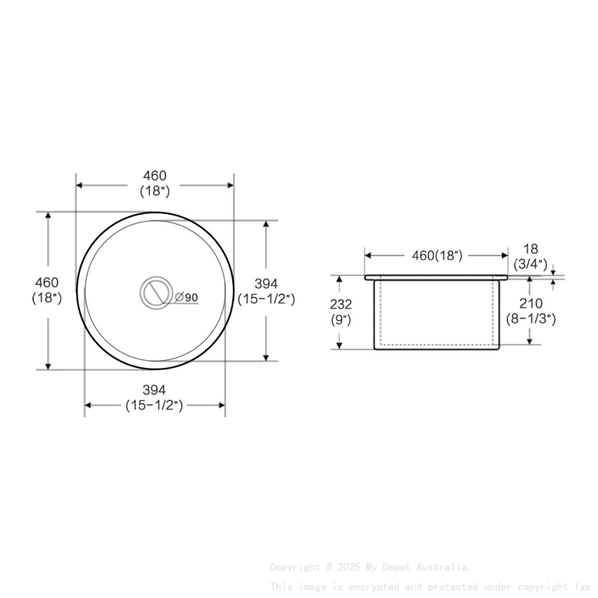 Size:460*460*232mm Gloss White Elba Fine Fireclay Bar Sink Grid And Waste Included