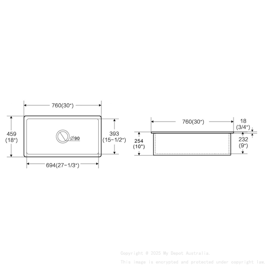 Size:760*459*254mm Matte Black Procida Fine Fireclay Inset/Undermount Sink Single Bowl Grid And Waste Included