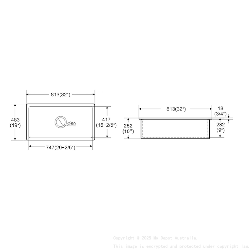 Size:813*483*254mm Matte Black Procida Fine Fireclay Inset/Undermount Sink Single Bowl Grid And Waste Included