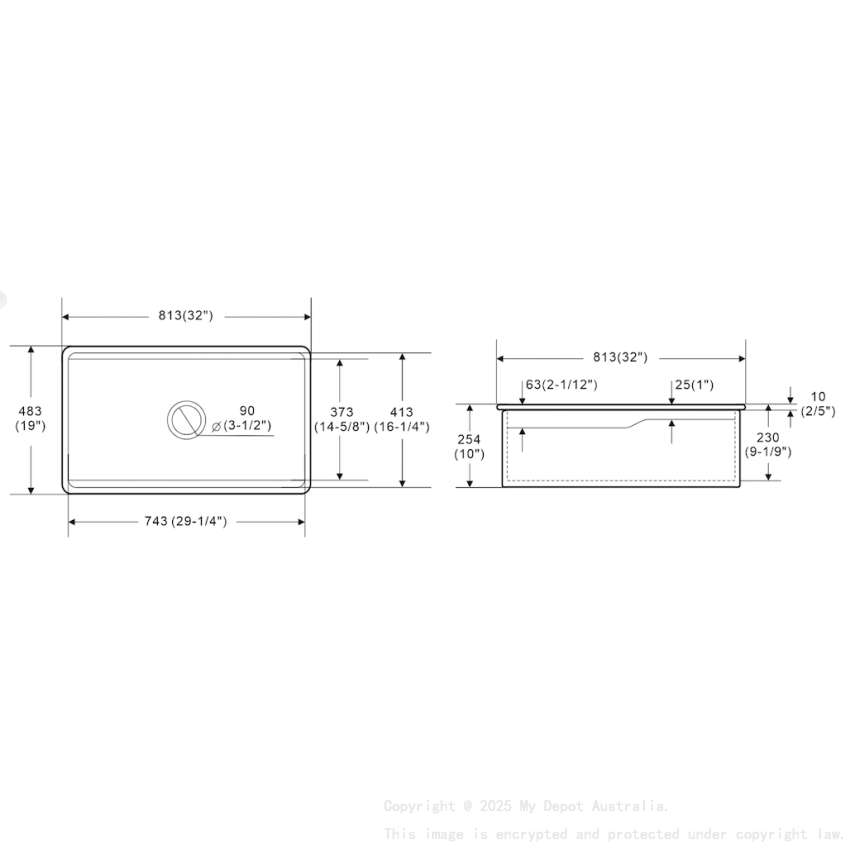 Size:813*483*255mm Gloss White Fine Fireclay Inset/Undermount Sink With Work Station Single Bowl