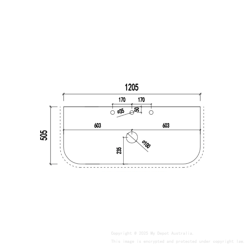 1205X505X20mm Calacatta White (WG486) Zero Silica Engineer Curve Stone Top