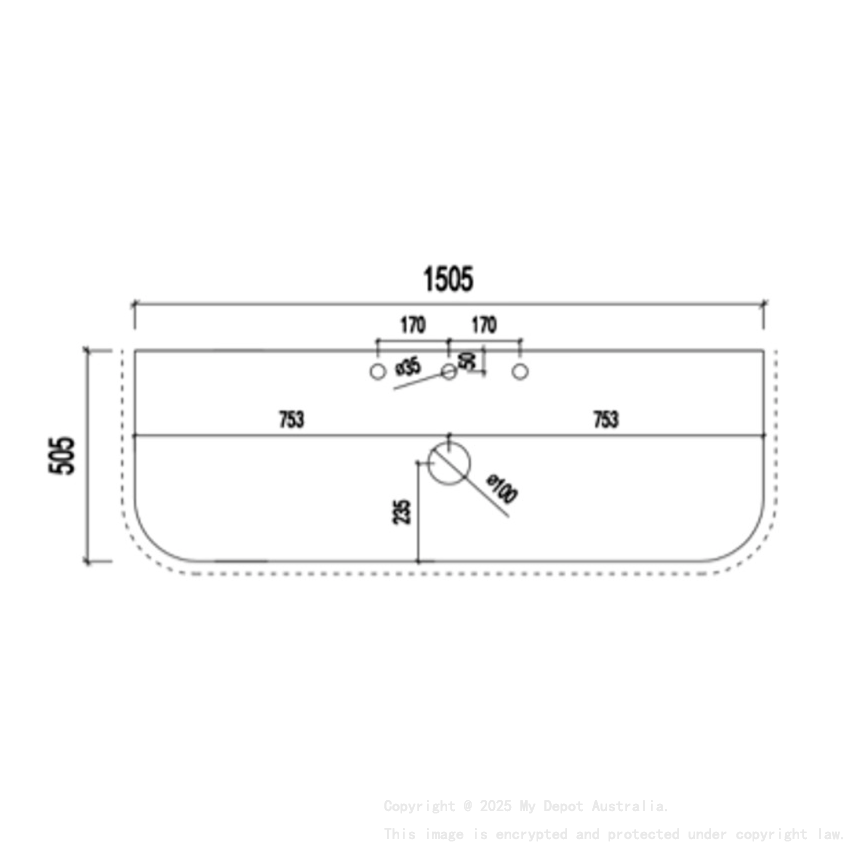 1505X505X12mm Calacatta Night Solid Surface Curve Stone Top