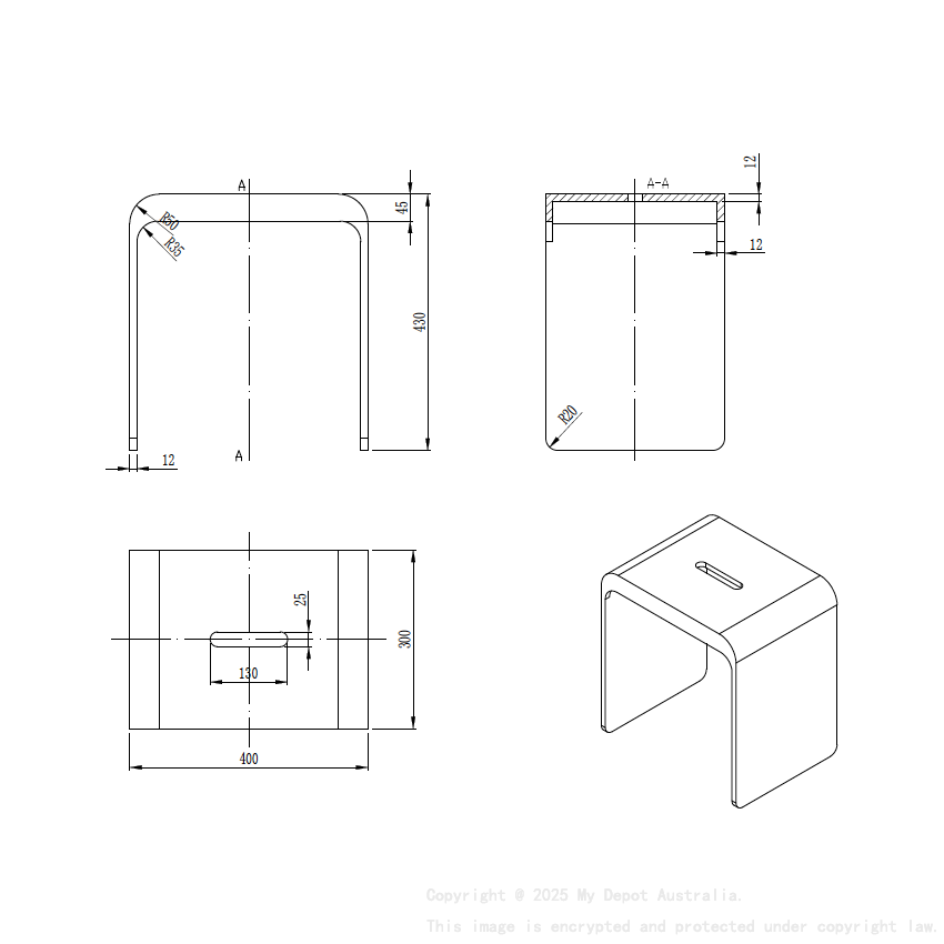 400X300X430mm Matt White Chasey Solid Surface Stone Bath Stool