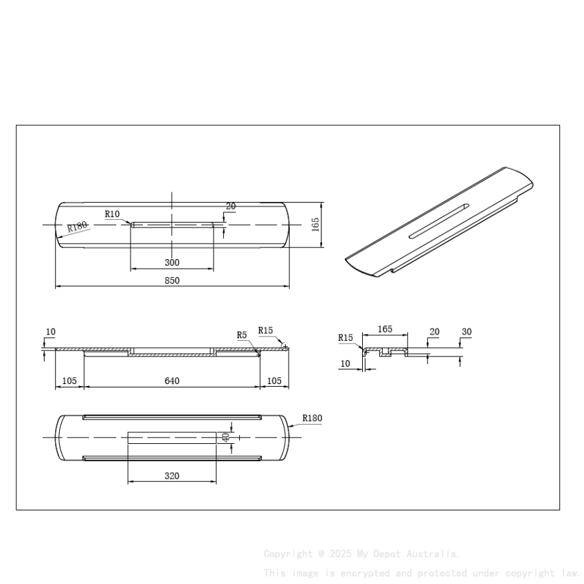 850X165X30mm Matt White Chasey Bathtub Tray