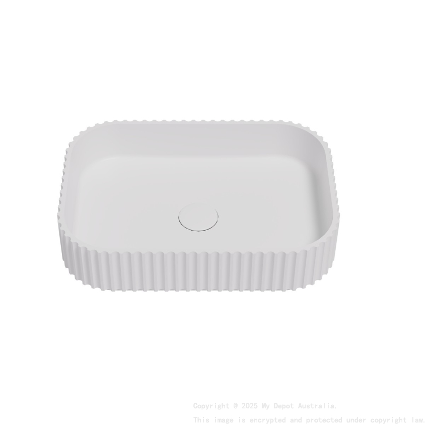 500*350*120mm Matt White Japserfluted Solid Surface Above Counter Basin 32mm Waste