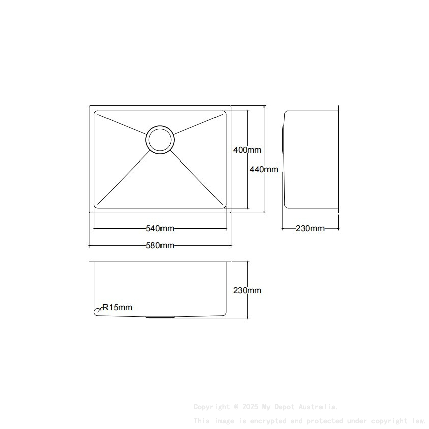Bowl Size:540X400X230mm Overall Size:580X440X230mm Brushed Gold Kliff Hand Made Pvd Stainless Steel Sinks
