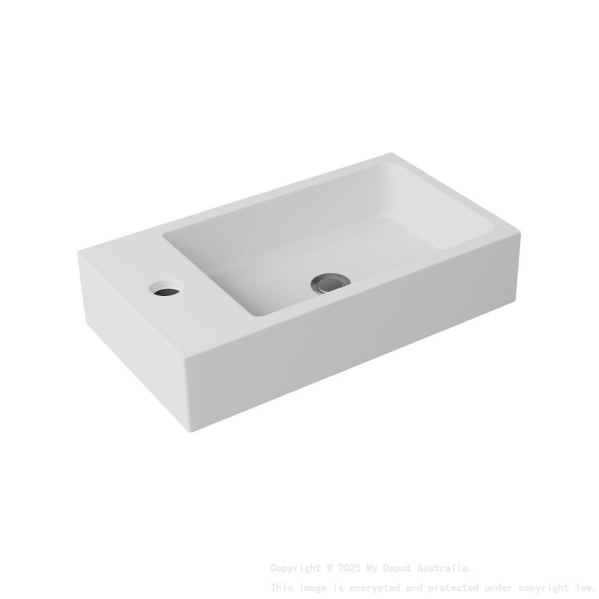 460*260*95mm Matte white Crete Soild Surface Counter Top One Tap Hole Overflow, 32mm Waste