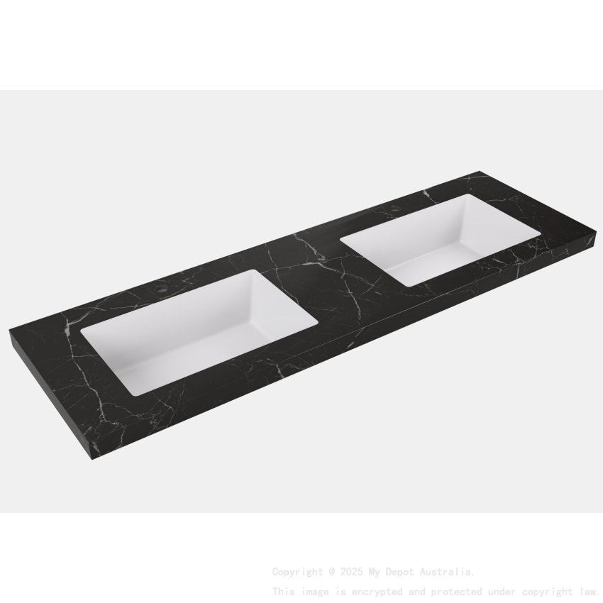 1505X465X50mm Calacatta Night Black Sintered Stone Semless Joined With Fine Ceramic Basin Stone Double Bowl