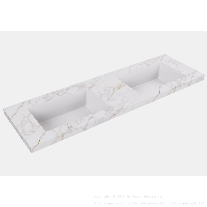 1205X465X50mm Carrara Gold Sintered Stone Semless Joined With Fine Ceramic Basin Stone Double Bowl No Tap Hole