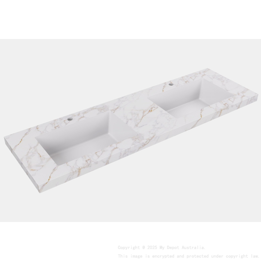 1205X465X50mm Carrara Gold Sintered Stone Semless Joined With Fine Ceramic Basin Stone Double Bowl