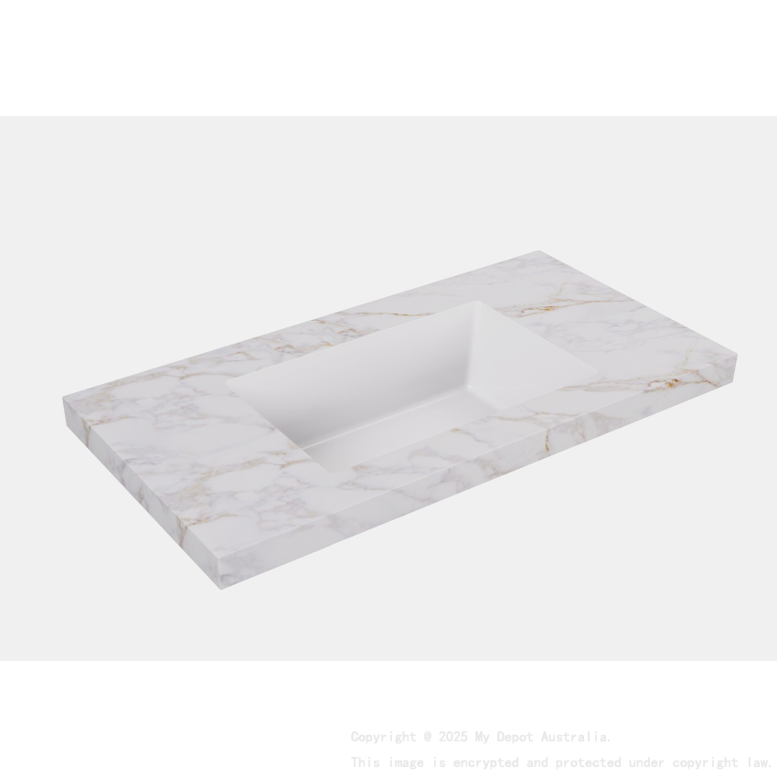 905X465X50mm Carrara Gold Sintered Stone Semless Joined With Fine Ceramic Basin Stone Single Bowl No Tap Hole