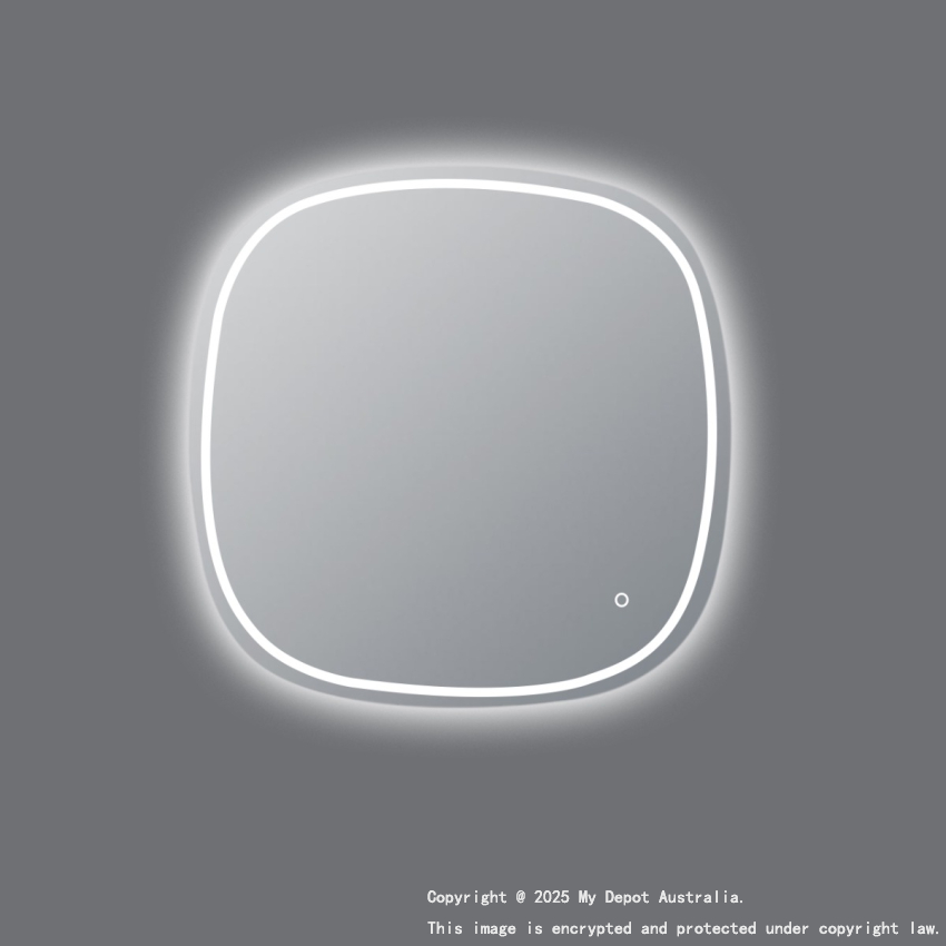 600*600mm Rounded Edge Acrylic Back & Front LED Mirror 3 Color Lighting Touch Sensor Switch Wall Mounted White Frame