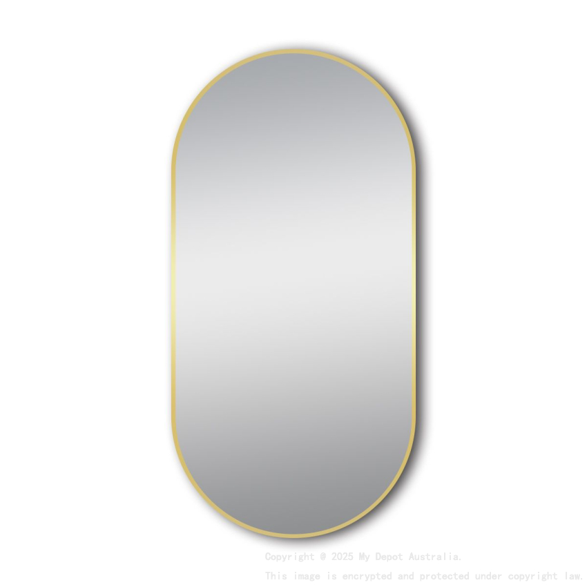 500*1000 Matte Brushed Gold Oval Framed Mirror