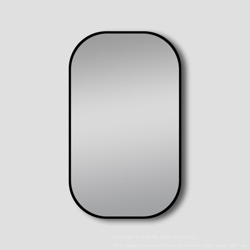 600*900mm Matte Black Rounded Rectangular Framed Mirror