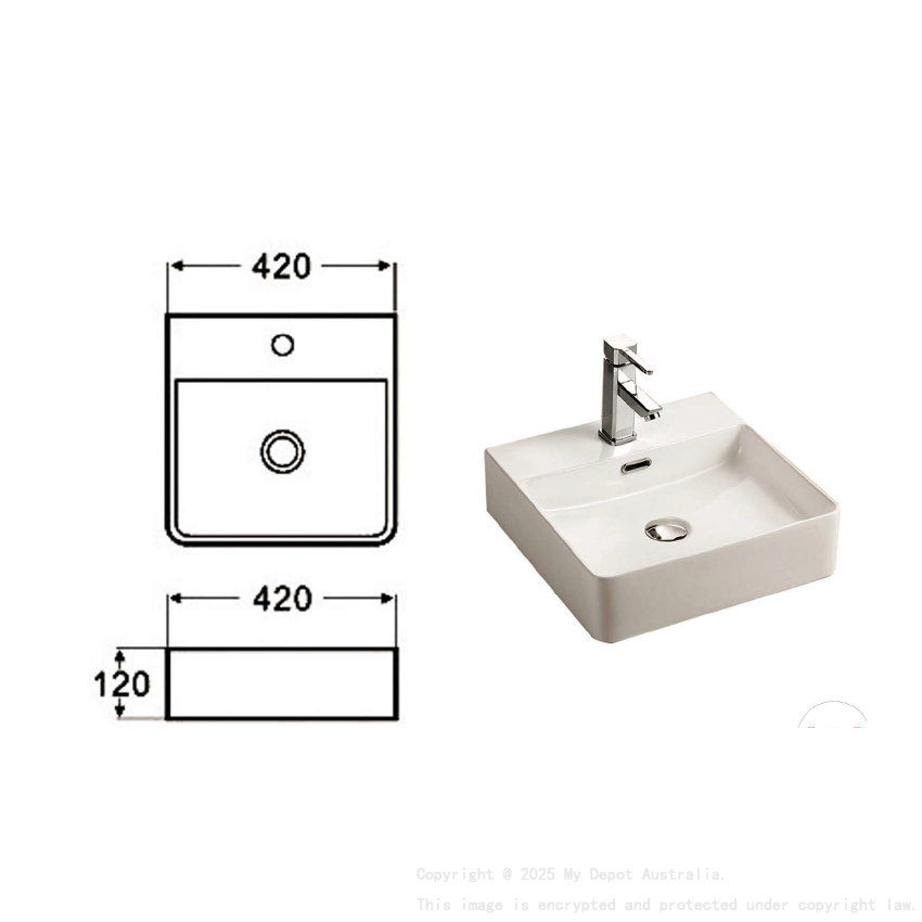 Rosa Wall Hung Basin 420 x 420 x 120 mm