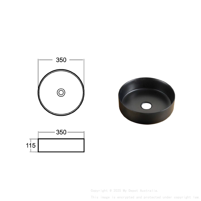 Otus  Matt Black Countertop Artbasin 335 x 335 x 120 mm