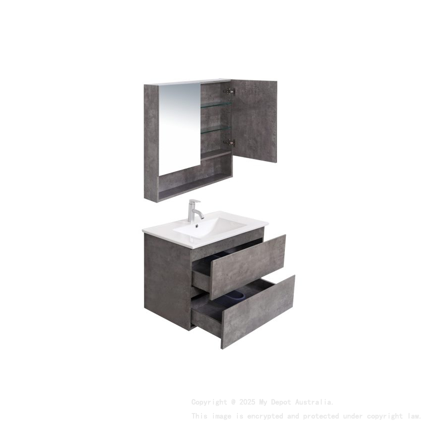 750*460*550mm Wall Hung Rock Cemento Woodgrain Vanity Two Drawer Cabinet Only