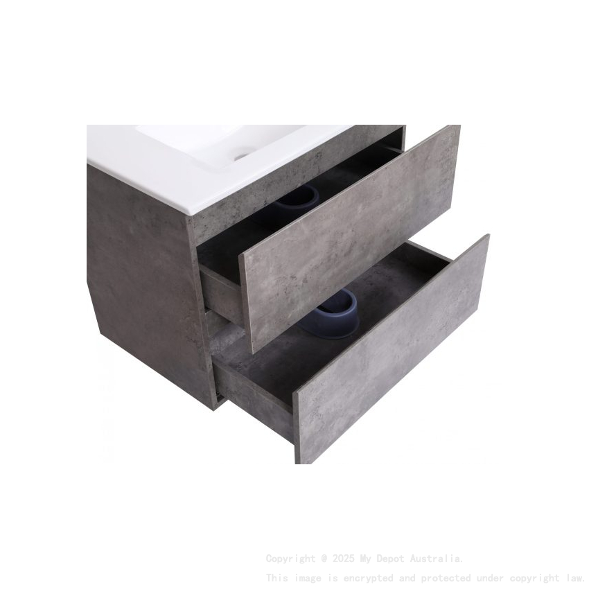 900*460*550mm Wall Hung Rock Cemento Woodgrain Vanity Two Drawer Cabinet Only