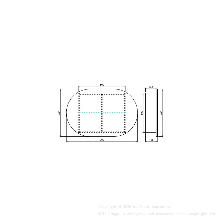 900X600X155mm Matte White Allison Pill Shaving Cabinet
