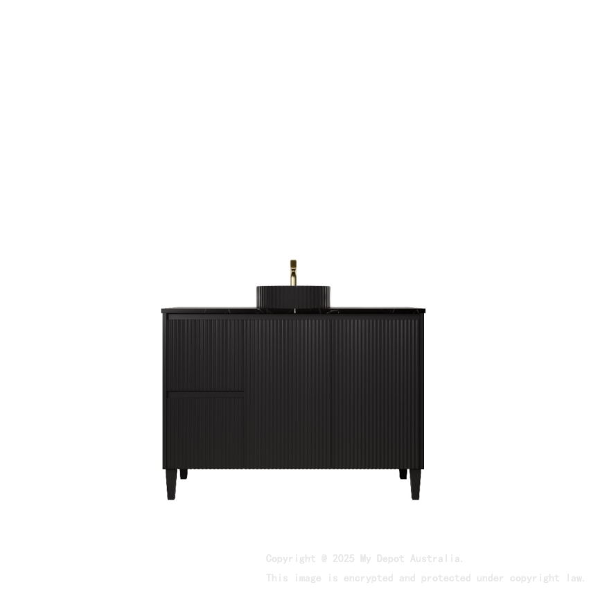 1190x455x860mm Matte Black Crete Modern Free Standing Vanity Left Hand Drawers
