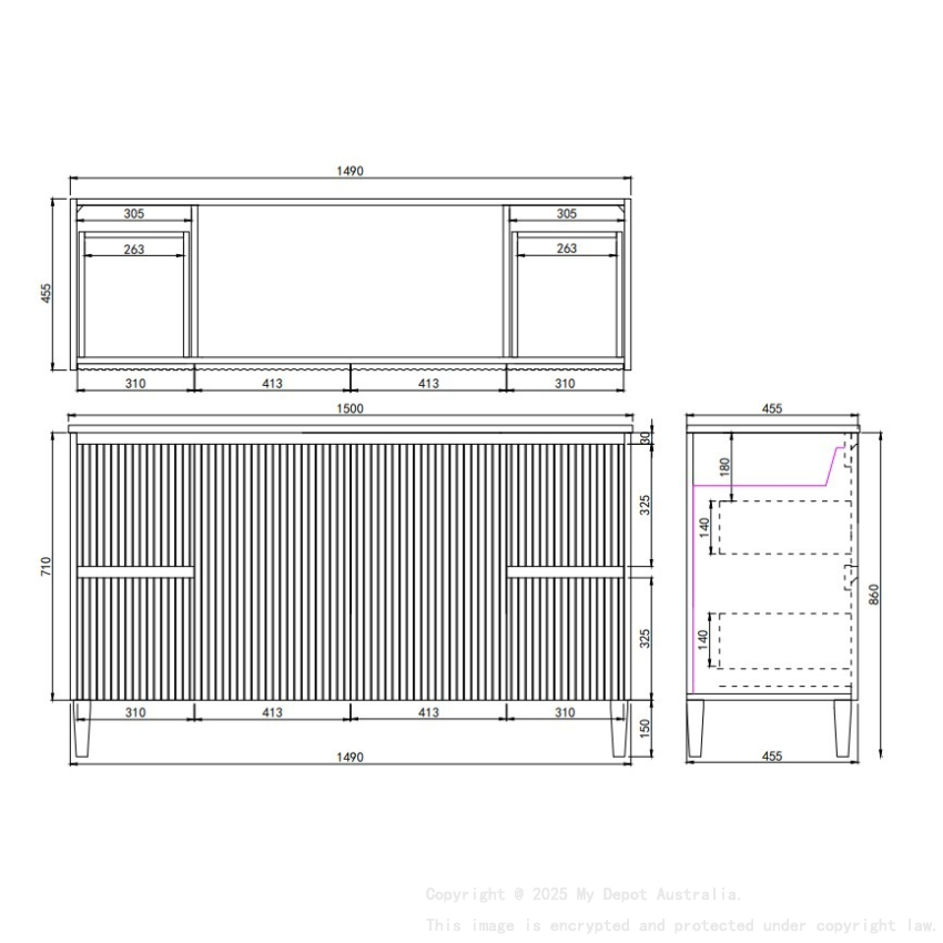 1490X455X860mm Matte White Crete Modern Free Standing Vanity