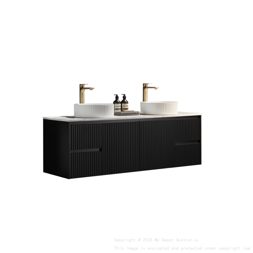 1490X455X480mm Matte Black Crete Modern Fluted Wall Hung Vanity PVC Cabinet