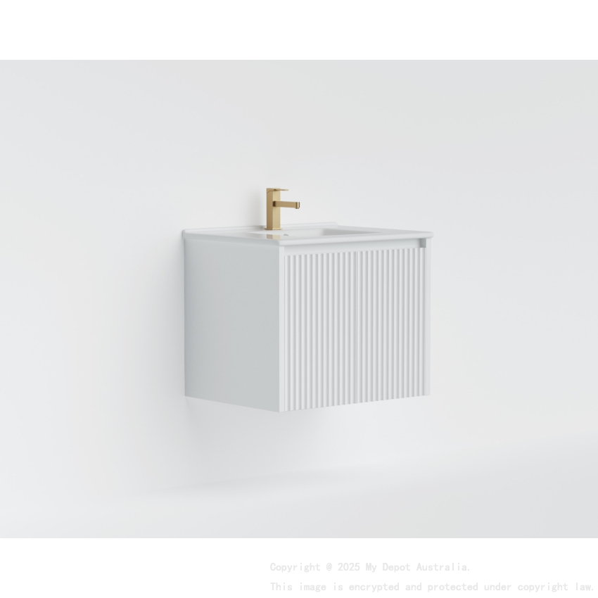 590x455x480mm Matte White Crete Modern Fluted Wall Hung Vanity PVC Cabinet