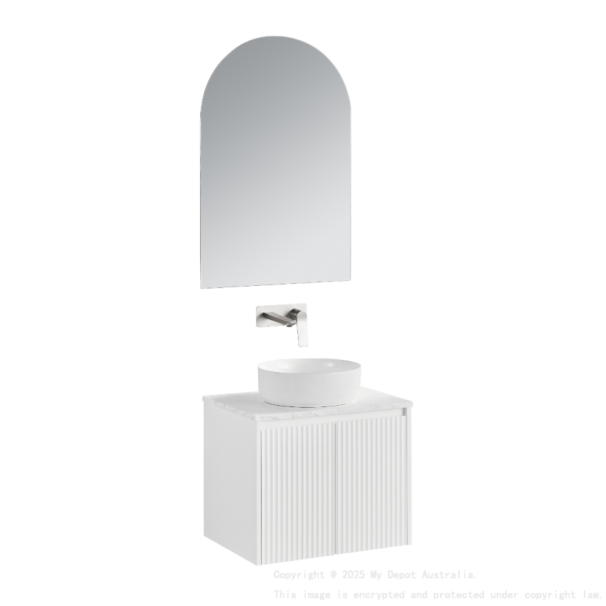 590x455x480mm Matte White Crete Modern Fluted Wall Hung Vanity PVC Cabinet