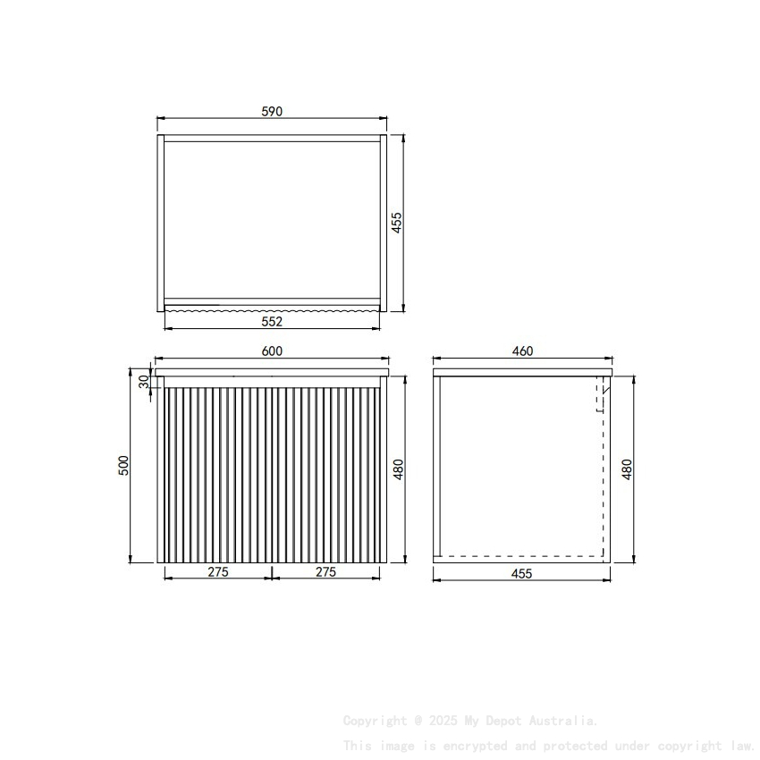 590x455x480mm Matte White Crete Modern Fluted Wall Hung Vanity PVC Cabinet