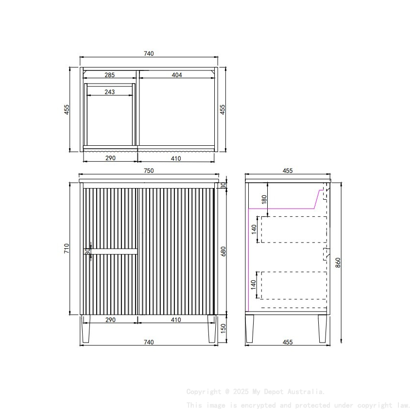 740x455x860mm Matte White Crete Modern Free Standing Vanity Left Hand Drawers
