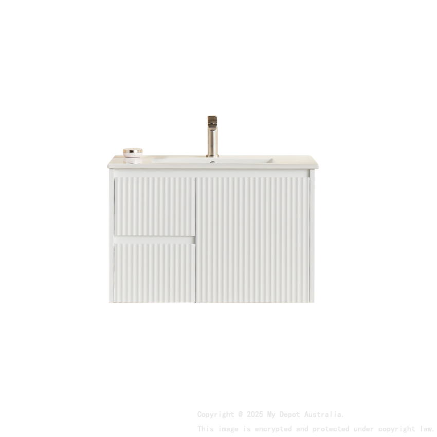 740X455X480mm Matte White Crete Modern Fluted Wall Hung Vanity PVC Cabinet Left Hand Drawers