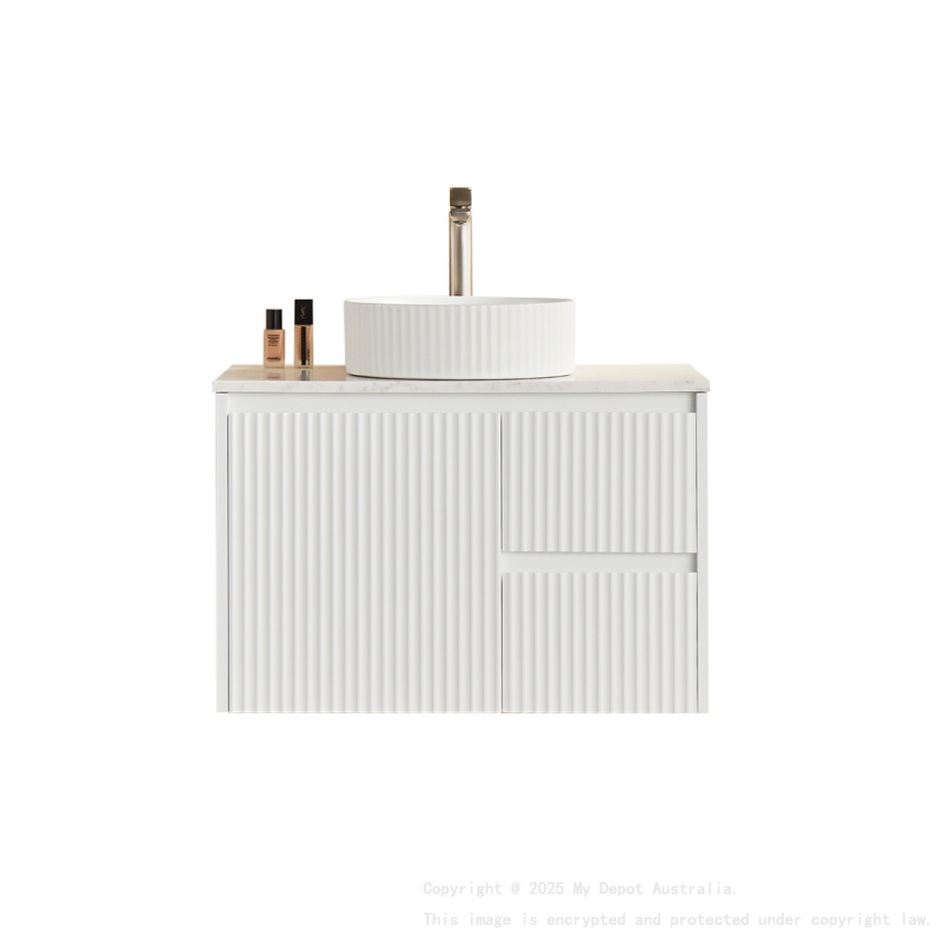 740x455x480mm Matte White Crete Modern Fluted Wall Hung Vanity PVC Cabinet Right Hand Drawers