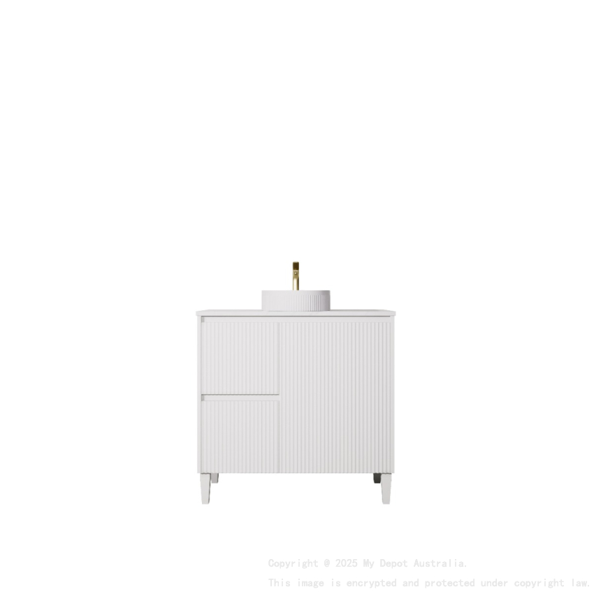 890x455x860mm Matte White Crete Modern Free Standing Vanity Left Hand Drawers