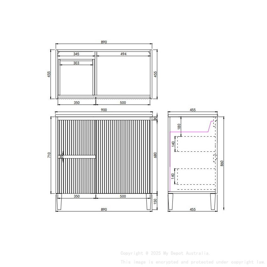 890x455x860mm Matte White Crete Modern Free Standing Vanity Left Hand Drawers