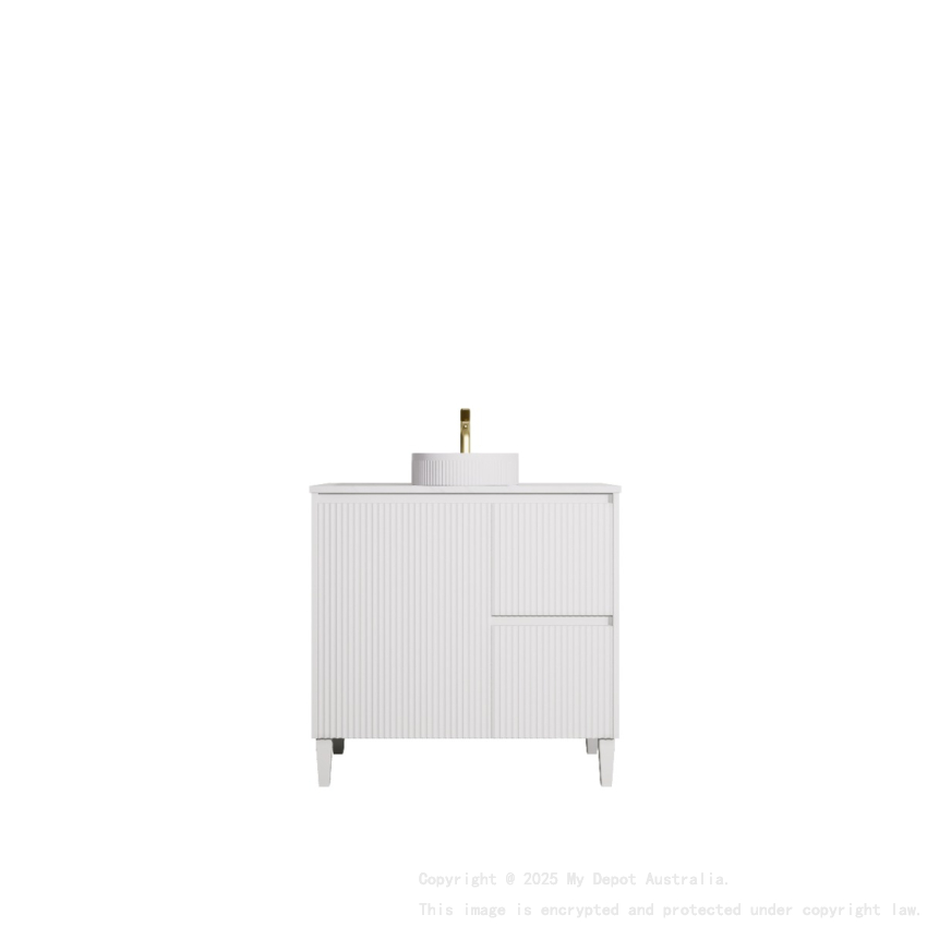 890x455x860mm Matte White Crete Modern Free Standing Vanity Right Hand Drawers