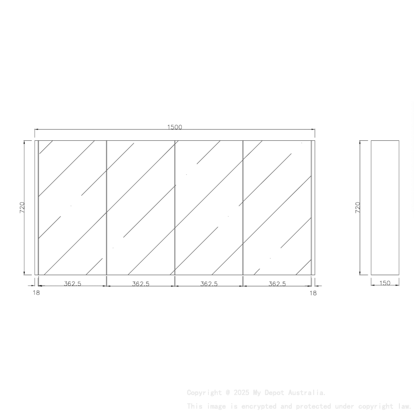1500×720×150mm Prime Oak Camden Pencil Edge Shaving Cabinet