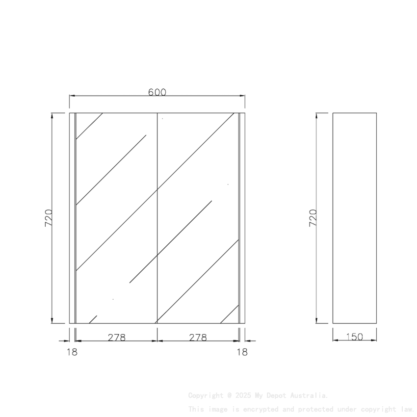 600×720×150mm Coastal Oak Camden Pencil Edge Shaving Cabinet