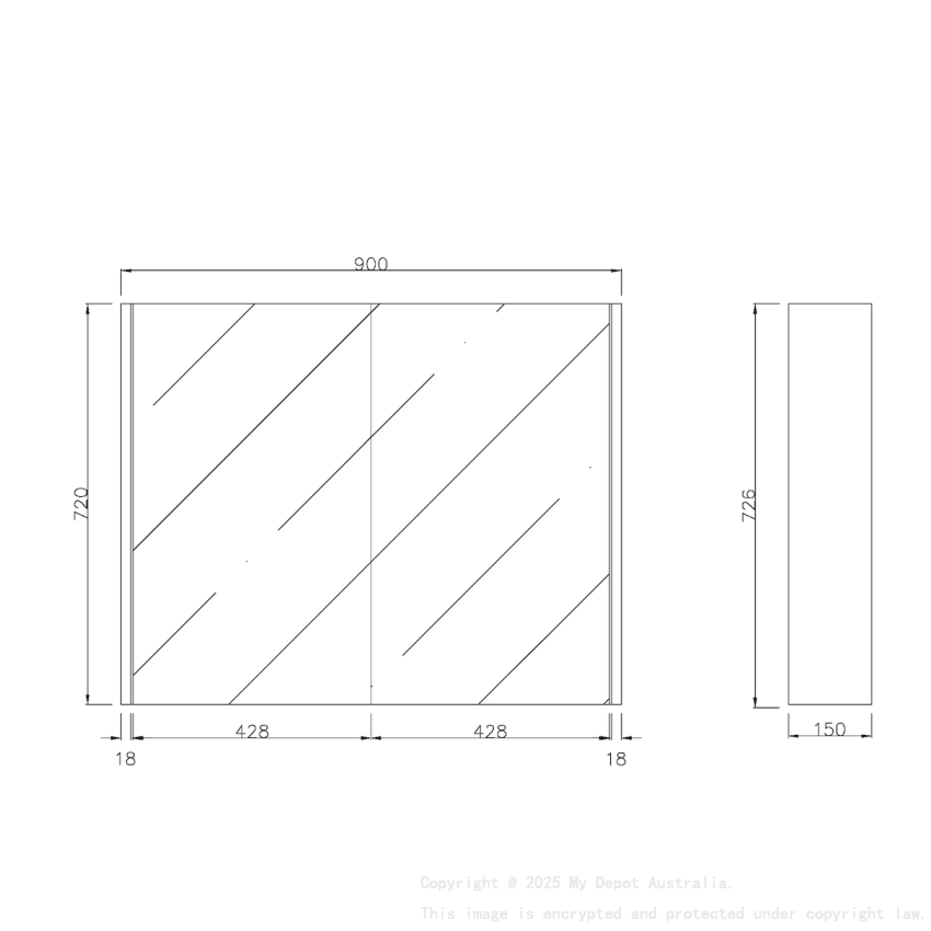 900×720×150mm Coastal Oak Camden Pencil Edge Shaving Cabinet