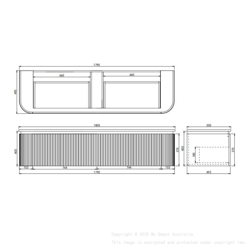 1790x495x400mm Matte White Estella Modern Wall Hung Vanity PVC Cabinet Two Middle Drawer Plus Two Side Drawers Soft Closing Door And Drawers